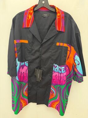 Versace Black Shirt with Neon Psychedelic Panels